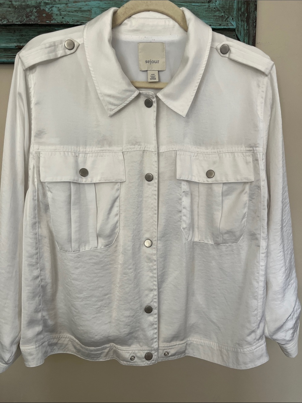 Sejour White Snap-Front Utility Jacket with Epaulets